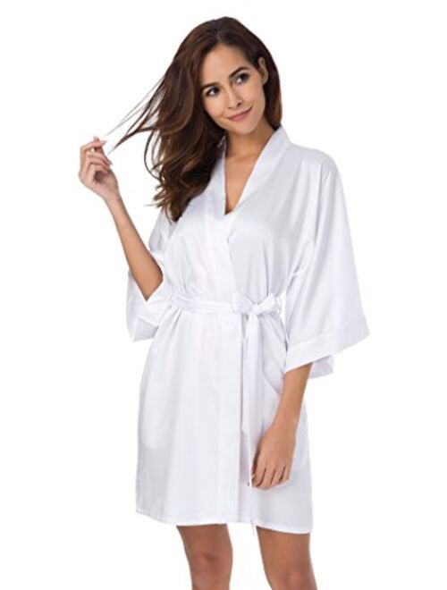 SIORO Women's Satin Robe,Silky Kimono Bathrobe for Bride Bridesmaids,Wedding Party Loungewear Short XS-XXL