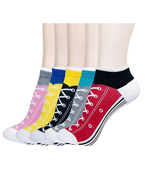 KONY Womens 5 Pack Lightweight Cotton (86%) Novelty Low Cut Socks Cool Sneakers Ankle Socks Fun Gifts Idea Size 6-10