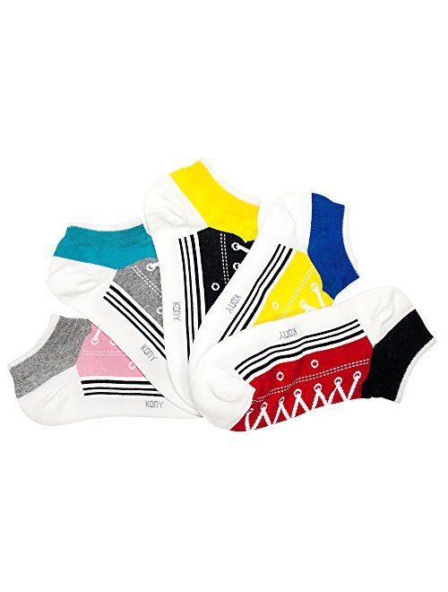 KONY Womens 5 Pack Lightweight Cotton (86%) Novelty Low Cut Socks Cool Sneakers Ankle Socks Fun Gifts Idea Size 6-10