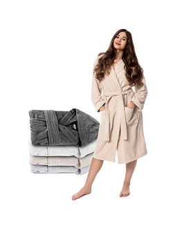 Bathrobe Women - 100% Turkish Cotton - No Chemicals, Hood, 2 Pockets, Belt, Soft, Absorbent