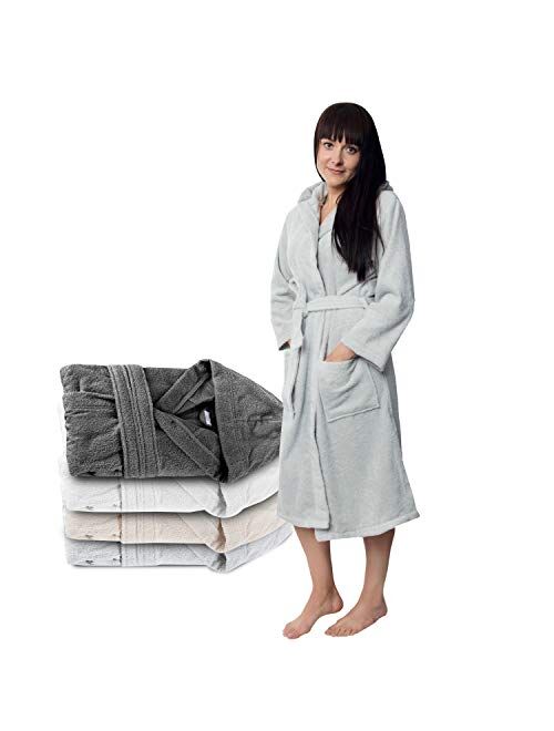 Bathrobe Women - 100% Turkish Cotton - No Chemicals, Hood, 2 Pockets, Belt, Soft, Absorbent