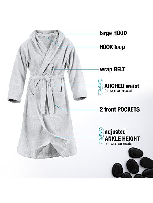 Bathrobe Women - 100% Turkish Cotton - No Chemicals, Hood, 2 Pockets, Belt, Soft, Absorbent