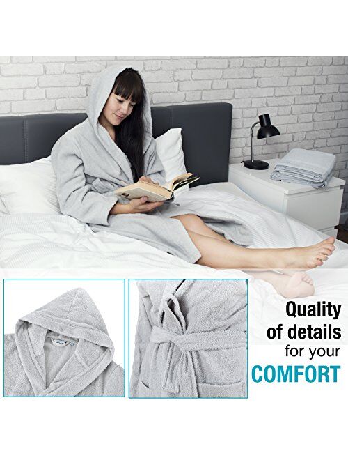 Bathrobe Women - 100% Turkish Cotton - No Chemicals, Hood, 2 Pockets, Belt, Soft, Absorbent