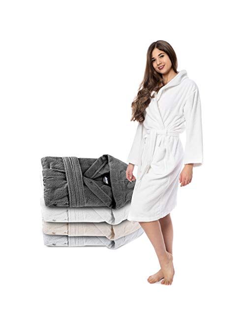 Bathrobe Women - 100% Turkish Cotton - No Chemicals, Hood, 2 Pockets, Belt, Soft, Absorbent