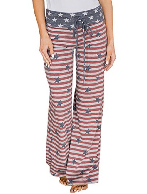 AMiERY Women's Comfy Casual Pajamas Pant Floral Printed High Waist Wide Legs Lounge Pants Trousers