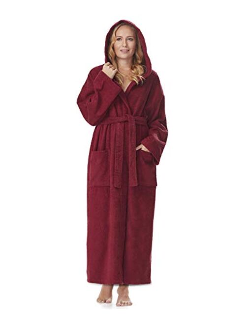 Arus Women's Hooded Classic Bathrobe Turkish Cotton Robe with Full Length Options