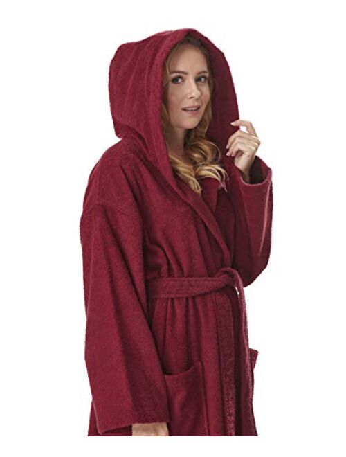 Arus Women's Hooded Classic Bathrobe Turkish Cotton Robe with Full Length Options