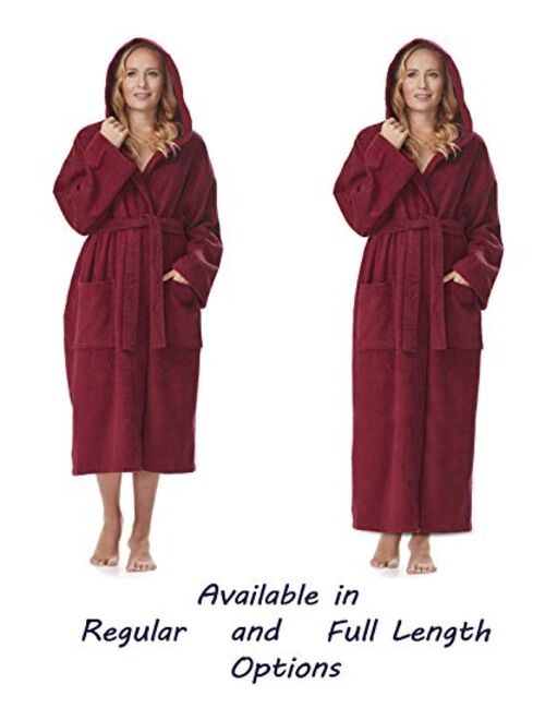 Arus Women's Hooded Classic Bathrobe Turkish Cotton Robe with Full Length Options