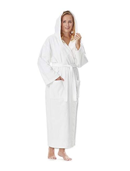 Arus Women's Hooded Classic Bathrobe Turkish Cotton Robe with Full Length Options