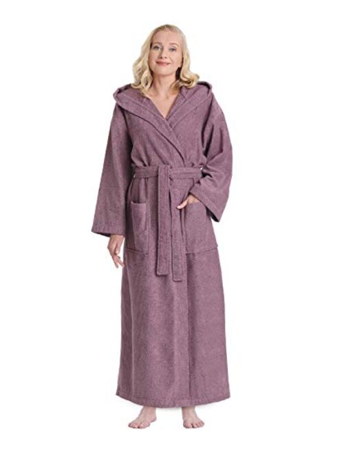 Arus Women's Hooded Classic Bathrobe Turkish Cotton Robe with Full Length Options