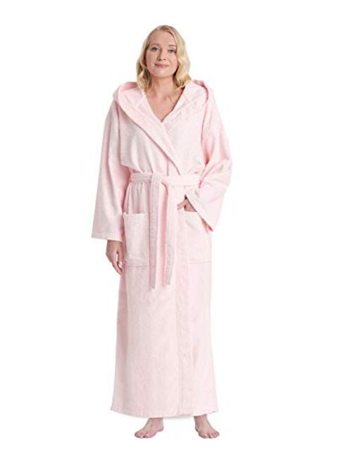 Arus Women's Hooded Classic Bathrobe Turkish Cotton Robe with Full Length Options