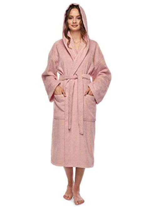 Arus Women's Hooded Classic Bathrobe Turkish Cotton Robe with Full Length Options