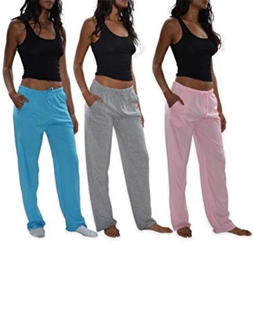 Sexy Basics Women's 3 Pack Soft Flex-Cotton Knit Pajama Pants/Lounge Pants/Sleep Pants