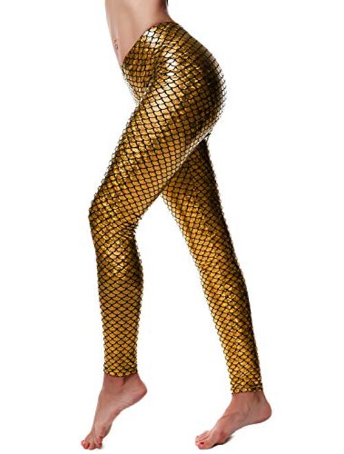 Women Sexy Mermaid Fish Scale Hologram Stretch Soft Shine Leggings