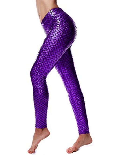 Women Sexy Mermaid Fish Scale Hologram Stretch Soft Shine Leggings