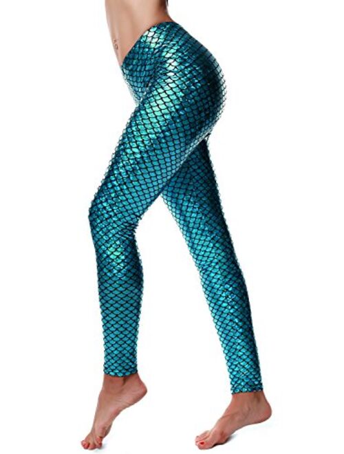 Women Sexy Mermaid Fish Scale Hologram Stretch Soft Shine Leggings