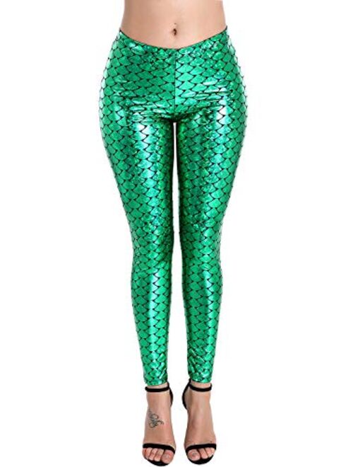 Women Sexy Mermaid Fish Scale Hologram Stretch Soft Shine Leggings