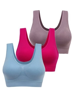 AM CLOTHES Womens Plus Size Sports Bra Padded Seamless Wireless Yoga Sleep Bra Multi Pack