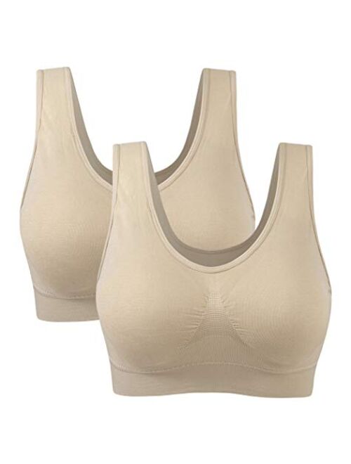 AM CLOTHES Womens Plus Size Sports Bra Padded Seamless Wireless Yoga Sleep Bra Multi Pack