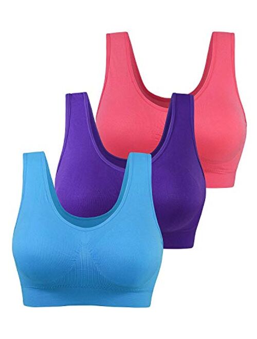 AM CLOTHES Womens Plus Size Sports Bra Padded Seamless Wireless Yoga Sleep Bra Multi Pack