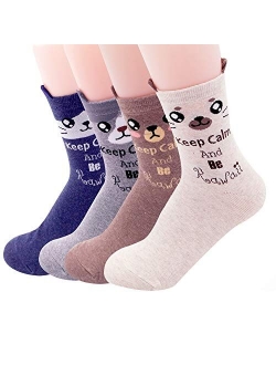 Womens Casual Socks - Cute Crazy Lovely Animal Cats Dogs Owls Art Pattern Good for Gift