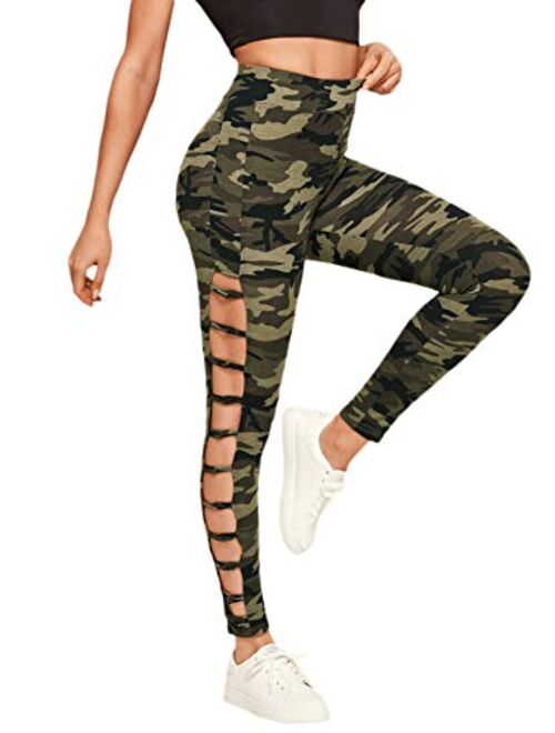 SweatyRocks Leggings Women Yoga Workout Pants High Waist Cutout Tights