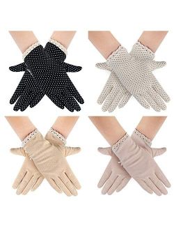 4 Pairs Summer Women Dots Sun Uv Protection Gloves Cotton Lace Anti-skid Driving Gloves