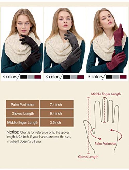 Womens Winter Gloves Fashion Touch Screen Warm Fleece Lined Ladies Cold Weather Gloves