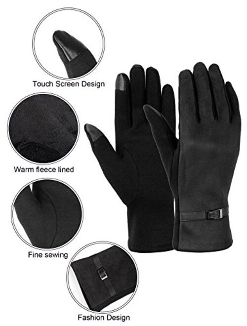 Womens Winter Gloves Fashion Touch Screen Warm Fleece Lined Ladies Cold Weather Gloves