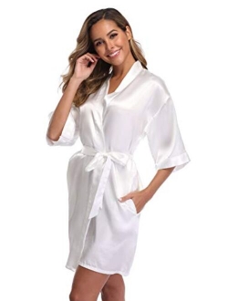 iFigure Women's Short Kimono Robe Dressing Gown Silky Bridesmaid Robes Bathrobe