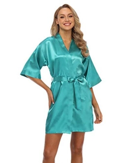 iFigure Women's Short Kimono Robe Dressing Gown Silky Bridesmaid Robes Bathrobe