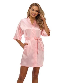 iFigure Women's Short Kimono Robe Dressing Gown Silky Bridesmaid Robes Bathrobe