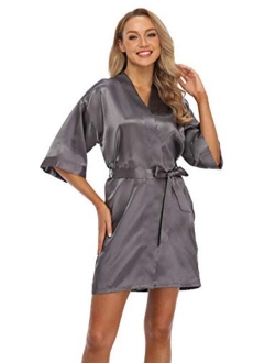 iFigure Women's Short Kimono Robe Dressing Gown Silky Bridesmaid Robes Bathrobe