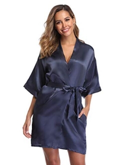 iFigure Women's Short Kimono Robe Dressing Gown Silky Bridesmaid Robes Bathrobe