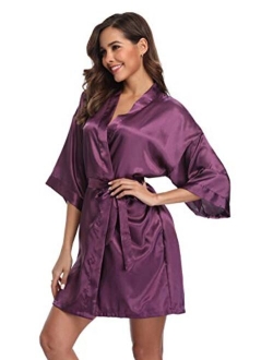 iFigure Women's Short Kimono Robe Dressing Gown Silky Bridesmaid Robes Bathrobe