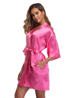 iFigure Women's Short Kimono Robe Dressing Gown Silky Bridesmaid Robes Bathrobe