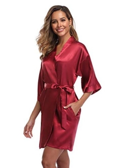 iFigure Women's Short Kimono Robe Dressing Gown Silky Bridesmaid Robes Bathrobe