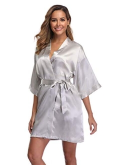 iFigure Women's Short Kimono Robe Dressing Gown Silky Bridesmaid Robes Bathrobe