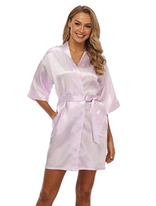 iFigure Women's Short Kimono Robe Dressing Gown Silky Bridesmaid Robes Bathrobe