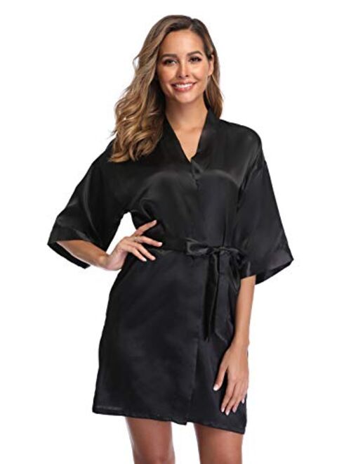 iFigure Women's Short Kimono Robe Dressing Gown Silky Bridesmaid Robes Bathrobe