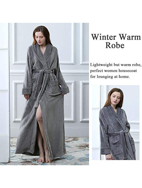 Long Bath Robe for Womens Plush Soft Fleece Bathrobes Nightgown Ladies Pajamas Sleepwear Housecoat