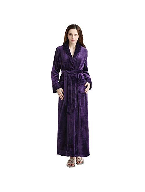 Long Bath Robe for Womens Plush Soft Fleece Bathrobes Nightgown Ladies Pajamas Sleepwear Housecoat