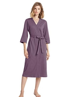 SIORO Womens Cotton Kimono Robe, Lightweight Long Knit Bathrobe Thin Sleepwear Soft Ladies Loungewear S-3XL