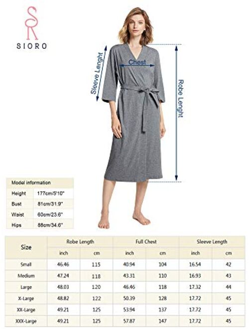 SIORO Womens Cotton Kimono Robe, Lightweight Long Knit Bathrobe Thin Sleepwear Soft Ladies Loungewear S-3XL