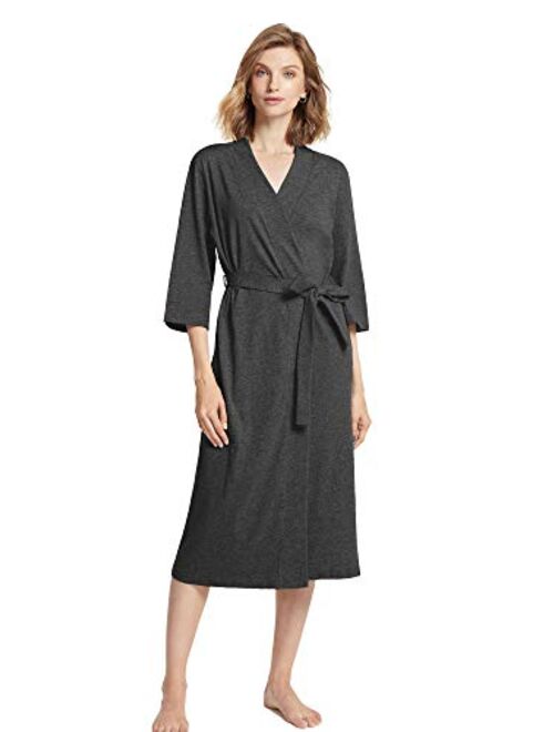 SIORO Womens Cotton Kimono Robe, Lightweight Long Knit Bathrobe Thin Sleepwear Soft Ladies Loungewear S-3XL