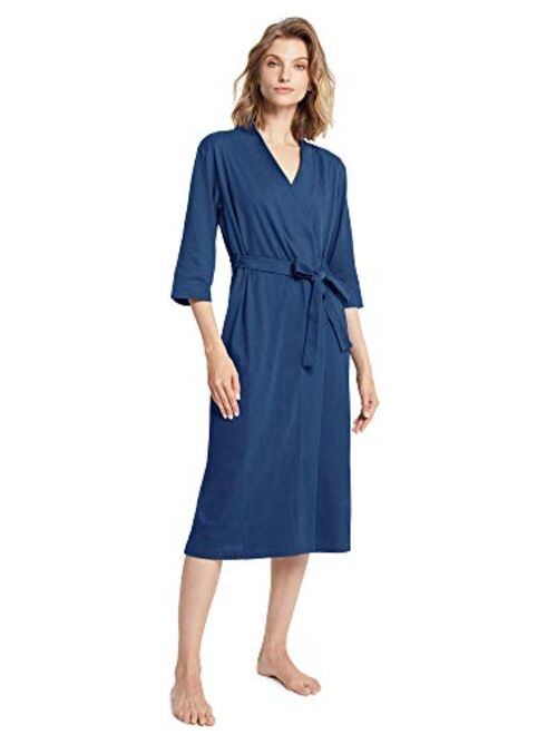 SIORO Womens Cotton Kimono Robe, Lightweight Long Knit Bathrobe Thin Sleepwear Soft Ladies Loungewear S-3XL