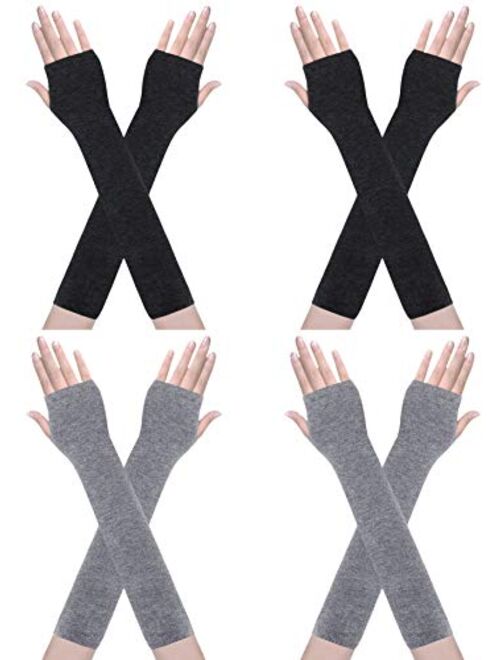 Amandir 2-4 Pairs Long Fingerless Gloves for Women Arm Warmers Knit Thumbhole Stretchy Gloves