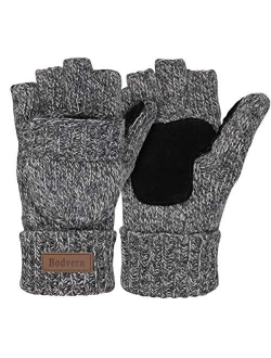 Bodvera Thermal Insulation Fingerless Texting Wool Gloves Unisex Winter Warm Knitted Convertible Mittens Flap Cover