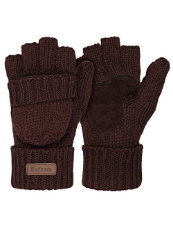 Bodvera Thermal Insulation Fingerless Texting Wool Gloves Unisex Winter Warm Knitted Convertible Mittens Flap Cover