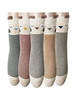 Oureamod Cartoon Animal Womens Girls Cotton Crew Socks 5 Pack